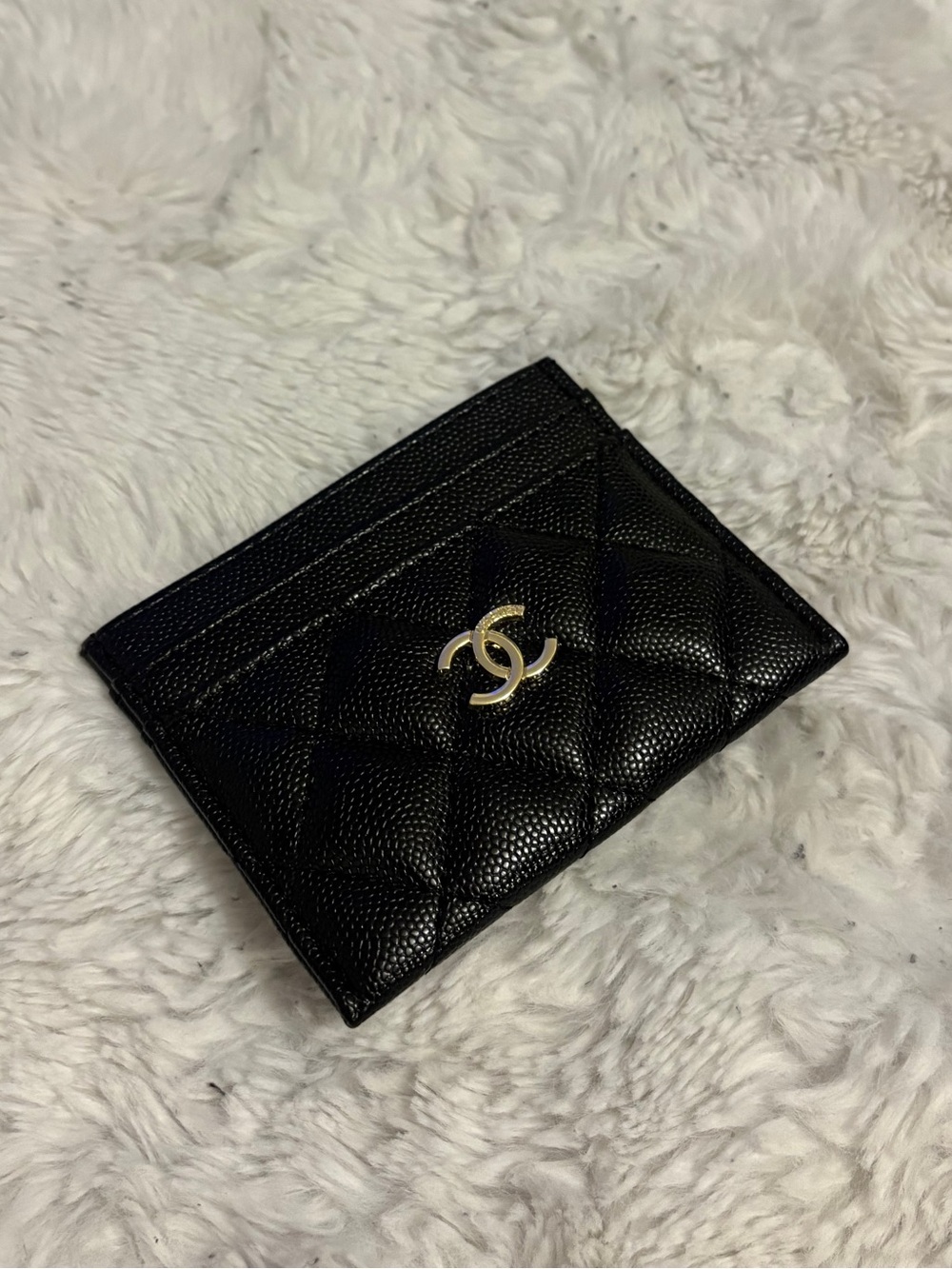 Black Quilted Card Holder with Gold CC Hardware